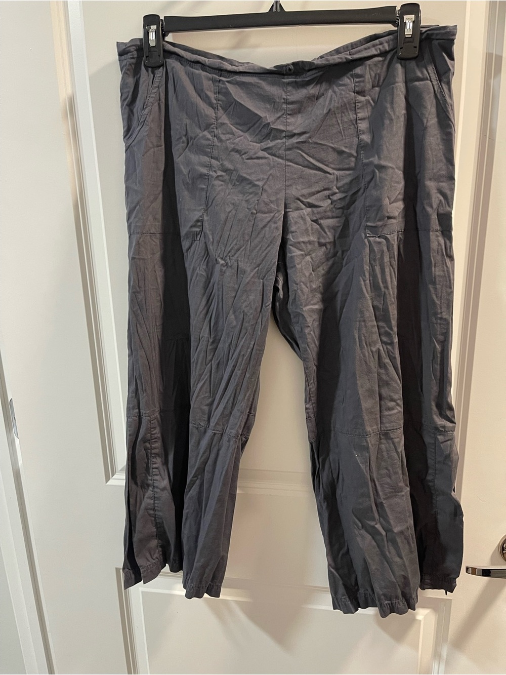 Wide Leg Elastic-Hem Pants in Charcoal Gray Cotton